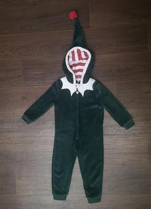 Новогодний кигуруми комбинезон эльф 2 3 года 92-98 рост помощник санта клауса новый год резьбо