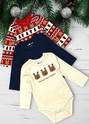 Комплект 3 од. бавовняні новорічні трикотажні боді для немовлят, pepco, 6-9 міс.