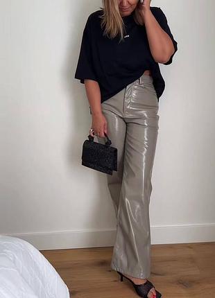 Женские прямые лакированные брюки брюки брючины мягко коричневые