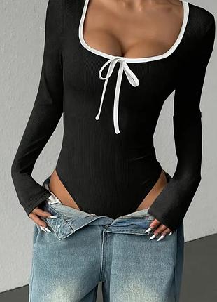 Боді жіноче чорне з білим бантиком