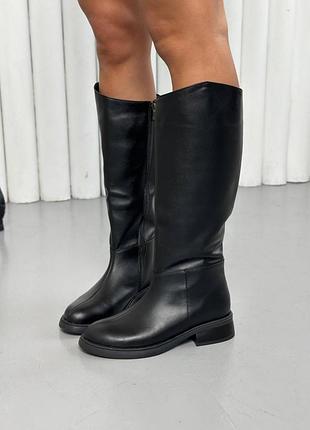 Натуральные кожаные демисезонные и зимние трендовые черные жеокейские сапоги
