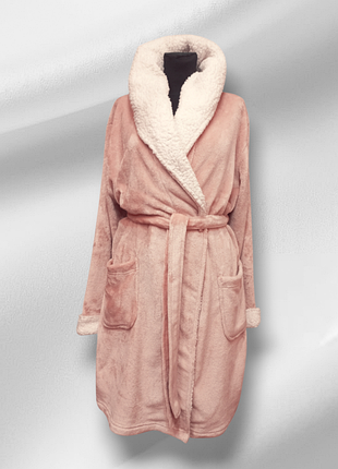 Халат с капюшоном женский плюшевый флис пудровый next xl-3xl теплый