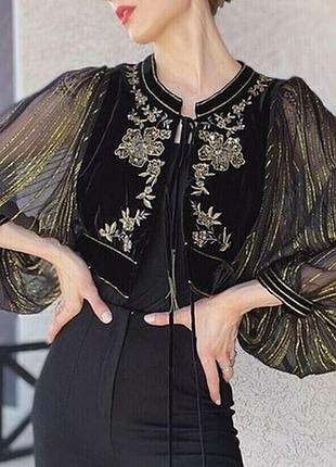 Zara (s) оксамитовий вишитий жакет куртка