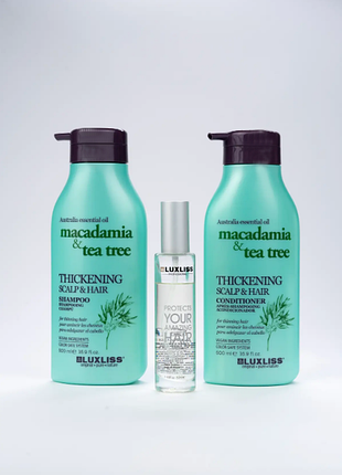 Набор для волос luxliss thickening scalp: укрепляющий шампунь 500мл, кондиционер 500мл, спрей 50 мл