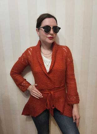 Невероятно нежный мохеровый терракотовый кардиган на запах promod, размер s