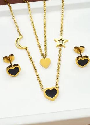 Набор колье серьги сердца месяц звезда нержавеющая сталь stainless steel