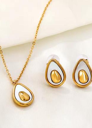 Комплект авокадо нержавеющая сталь stainless steel серьги кулон и цепочка