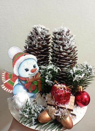 Новогодняя композиция со снеговиком в школу и садик