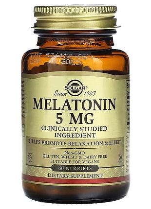 Мелатонін, melatonin, solgar, 5 мг, 60 таблеток для розжовування