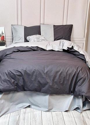 Постільна білизна premiere антрацит/сірий ранфорс meriset - двоспальний на резинці