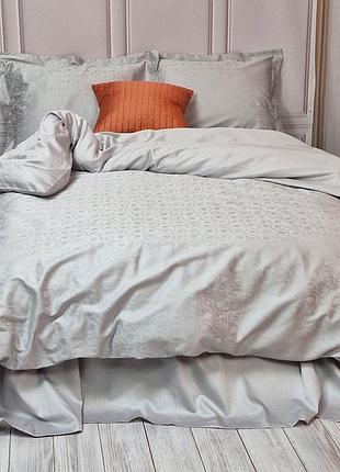 Постельное белье heart platinum жаккард meriset - семейное на резинке двоспальний на резинці