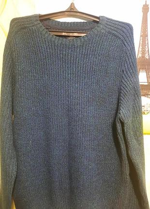 Мужской свитер размер xl( длин.рукав от горла- 86, длина- 71, полуобхват по груди- 62), теплый, темно- синий цвет с бирюзой, очень коасывый