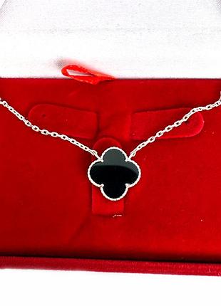 Серебряный колье клевер