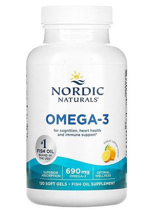 Очищенный рыбий жир, omega-3, nordic naturals, лимон, 690 мг, 120 капсул