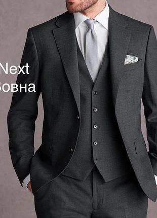 Піджак чоловічий сірий вовняний жакет класичний костюмний піджак бренд next- 40r/101.5