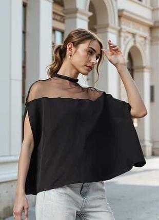 Черная женская батальная блуза блуза летучая shein xl-2xl (52-54-56)