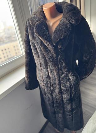 Розкішна тепла довга екошуба під норку жіноча шубка з комірцем колір шоколад шоколадна оверсайз