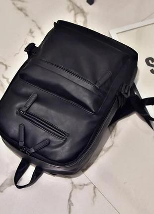 Мужской городской рюкзак эко кожа чёрный коричневый большой4 фото