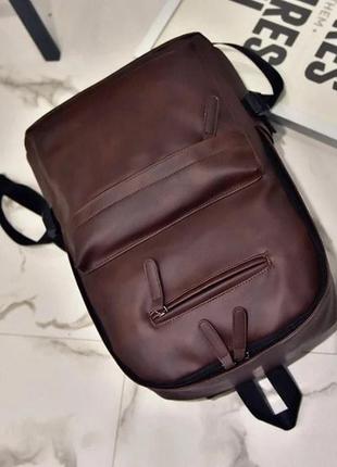 Мужской городской рюкзак эко кожа чёрный коричневый большой6 фото