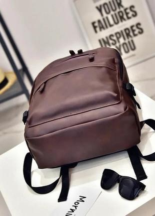Мужской городской рюкзак эко кожа чёрный коричневый большой7 фото