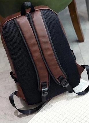 Мужской городской рюкзак эко кожа чёрный коричневый большой9 фото