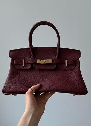 Жіноча шкіряна сумка хермес біркін 30 burgundy женская кожаная сумка биркин 30
