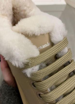 ❄️alexander mcqueen beige fur❄️женские бежевые зимние кроссовки маквины, маквин.10 фото