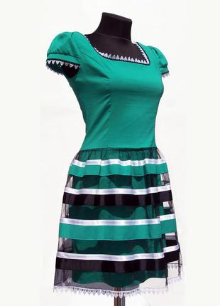 Суперцена. эффектное платье, комбинированный фасон. юбка полоски. новое, р. s2 фото