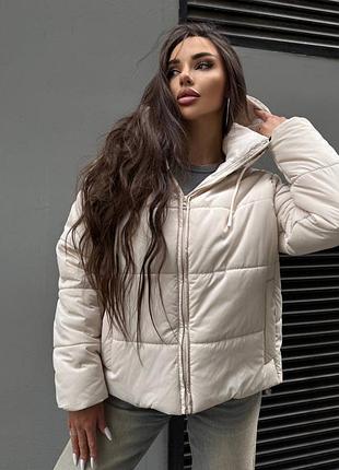 До -20❄ зимняя теплая стеганая куртка утеплена синтепухом с капишоном и довязом на рукавах и высоким воротом