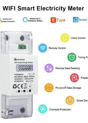 Счетчик энергии ketotek ktem06pro квт-ч по wi-fi, 5 (65) а, 90–250 в однофазный (alexa google assistant tuya) европейское качество