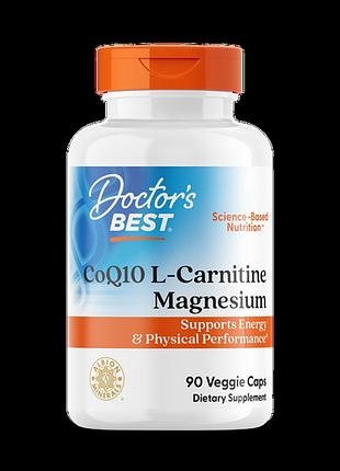 Коэнзим q10 карнитин и магний, coq10 l-carnitine magnesium, doctor's best, 90 веганских капсул
