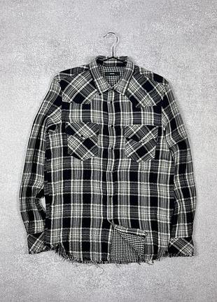Стильова чоловіча фланелева сорочка рубашка diesel flanel distressed plaid cotton slim fit shirt size m / 48-50