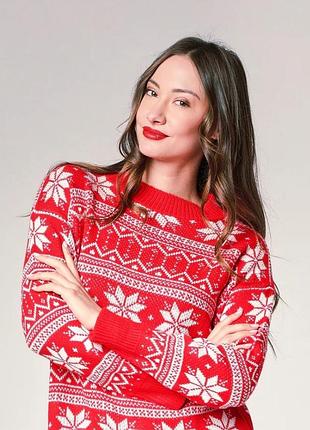 Светр новорічний червоний з білим