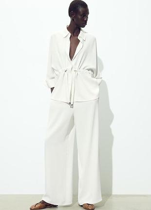 Брюки wide leg із крепу oyster-white | 2116/572/251 zara розмір с