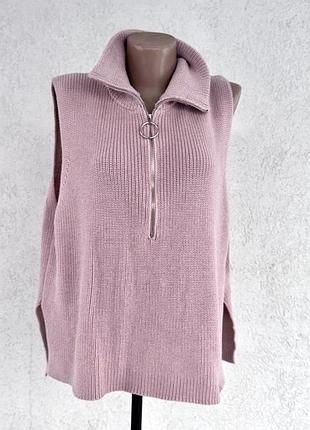 Жилет в’язаний рожевий на блискавці жилетка пудровий колір овесайз