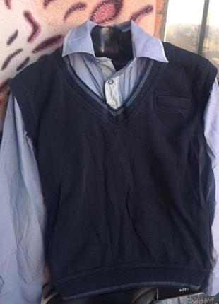 Шкільна сорочка з безрукавкою хлопчику обманка реглан рубашка с жилеткой подростку поло