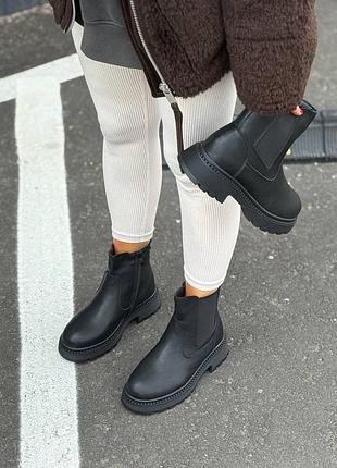 Wt0464 зимові чоботи жіночі чорні стильні верх натуральна шкіра хутро штучне