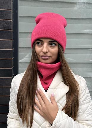 Молодежный комплект шапка и баф женский std розовый