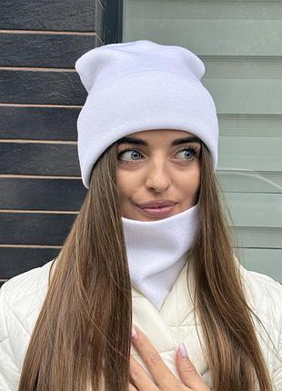 Молодежный комплект шапка и баф женский std белый