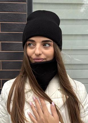 Шапка и бафф женский молодежный комплект std черный