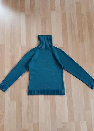 Базовий жіночий в'язаний светр - гольф бірюзового кольору texbasic