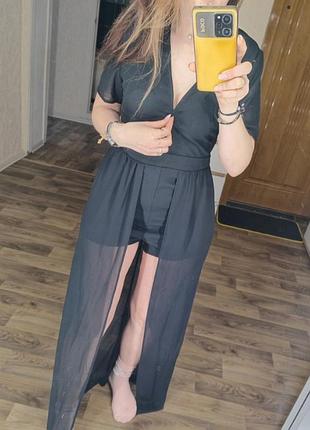 Платье -комбинезон с шортами со шлейфом