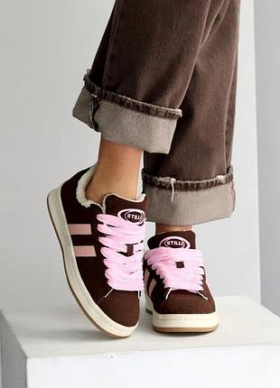 Стильні жіночі зимові кеди у шоколадному кольорі 🥰