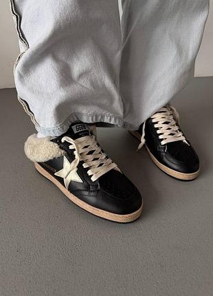 Женские кроссовки golden goose | ballstar black leather fur premium ❄️