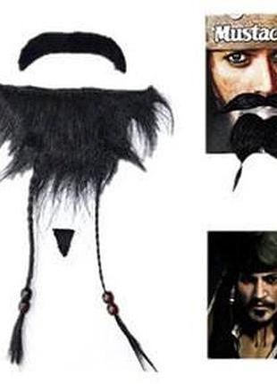 Борода + вуса з кісками пірата джека горобця, 3 деталі, самоклей-скотч