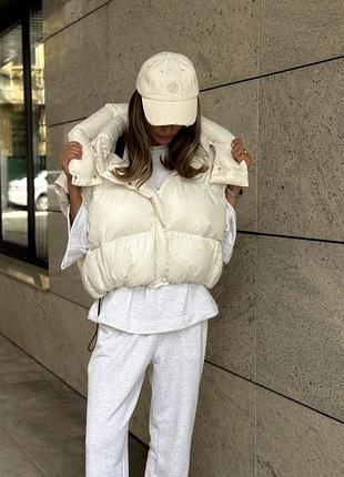 Дутый пуховик пуфер жилет трансформер с капюшоном