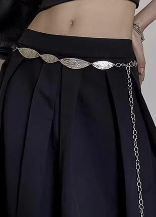 Тренд сріблястий жіночий ремінь пояс ланцюжок на талію аксесуар на сукню бохо стиль