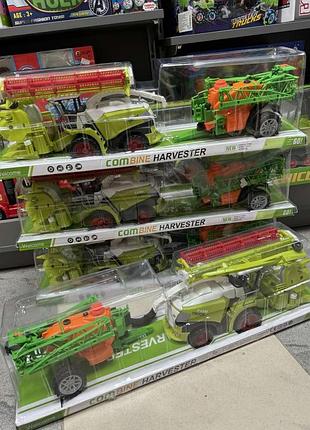 Игрушечный инерционный комбайн с прицепом 87-9 | навесное оборудование | прицеп | в слюде