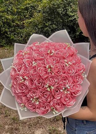 Букет из атласной ленты роз декоративный цветы из атласной ленты подарок девушке