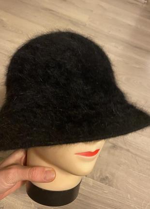 Классная чёрная шляпа панама пушистая 80% ангоры2 фото